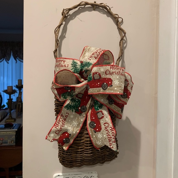 Other - French Country Woven Wicker hanging Basket with Red Truck Ribbon